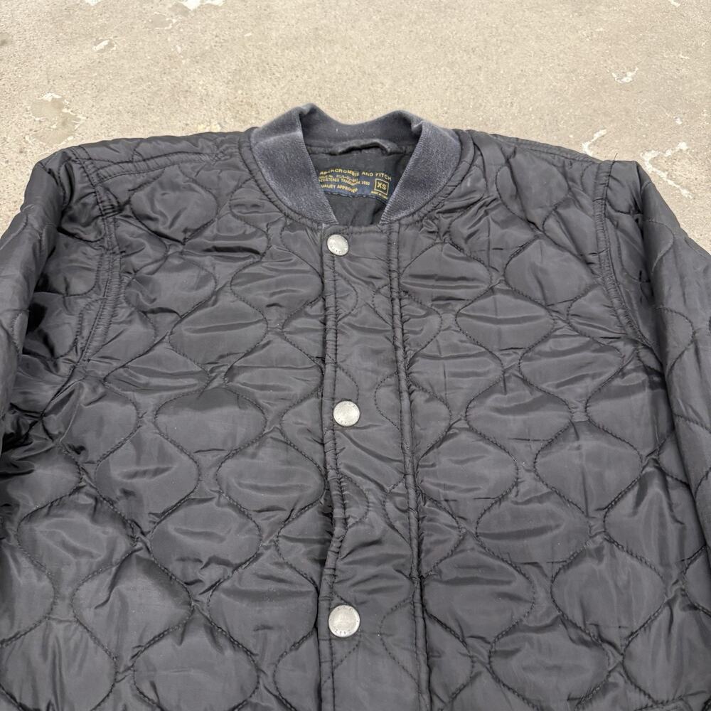 ABERCROMBIE & FITCH QUILTED ARMY MILITARY SNAP BOMBER JACKET BLACK MENS XS - Picture 3 of 9